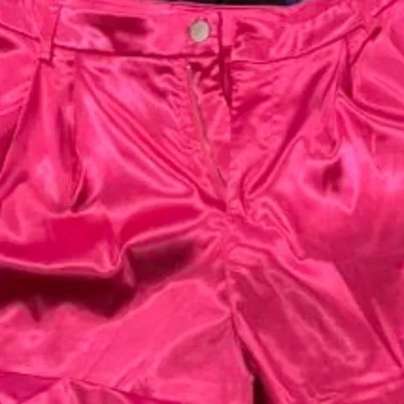 Pink Satin Wide Leg High Waist Shorts - Picture 8 of 8